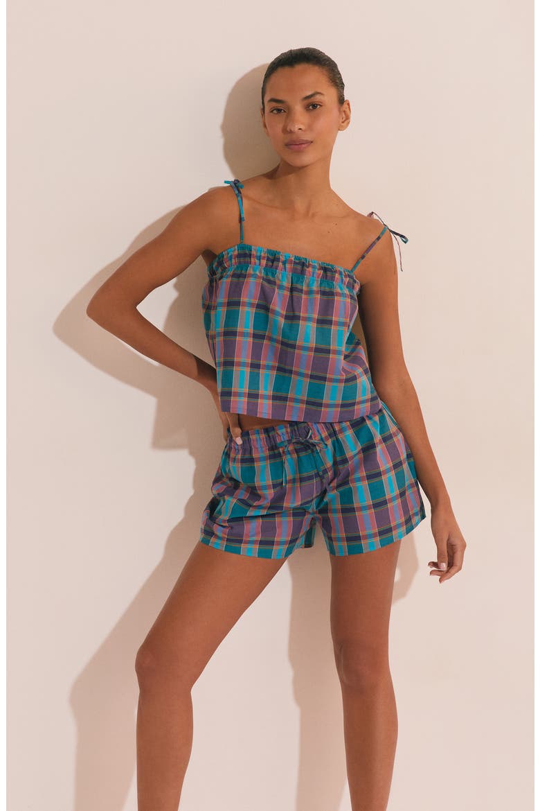 Vagabonde Plaid Cotton Pajama Camisole, Alternate, color, BLUE