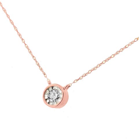 10K Gold 1/5 cttw Diamond Round Bezel Necklace Pendant