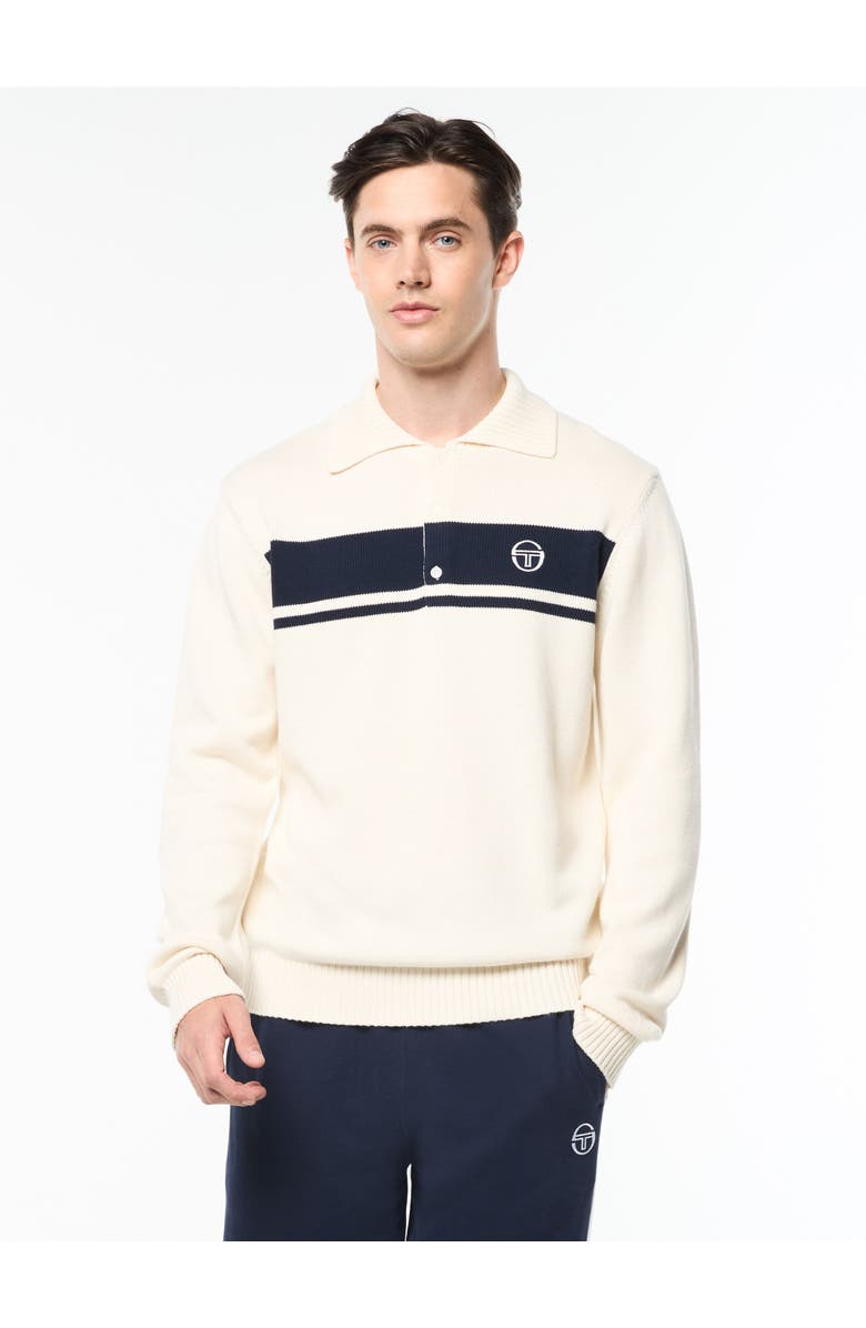 Sergio Tacchini Damarindo Long Sleeve Knit Polo, Main, color, Gardenia/Maritime Blue