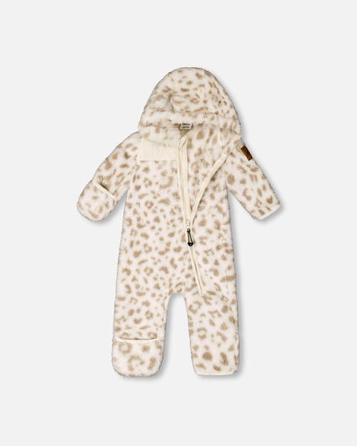 Deux Par Deux Mid-season Plush One Piece Outerwear Leopard In White