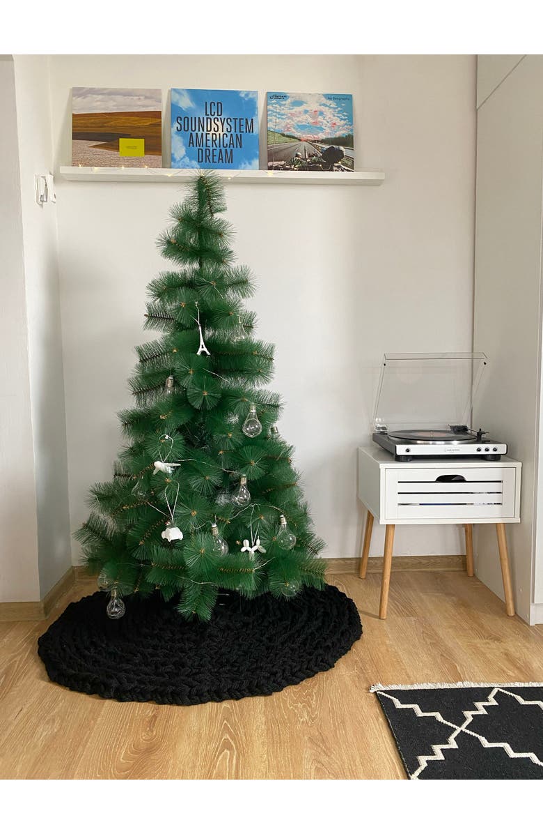 Anzy Home Chunky-Knitted Christmas Tree Skirt, Alternate, color, Black