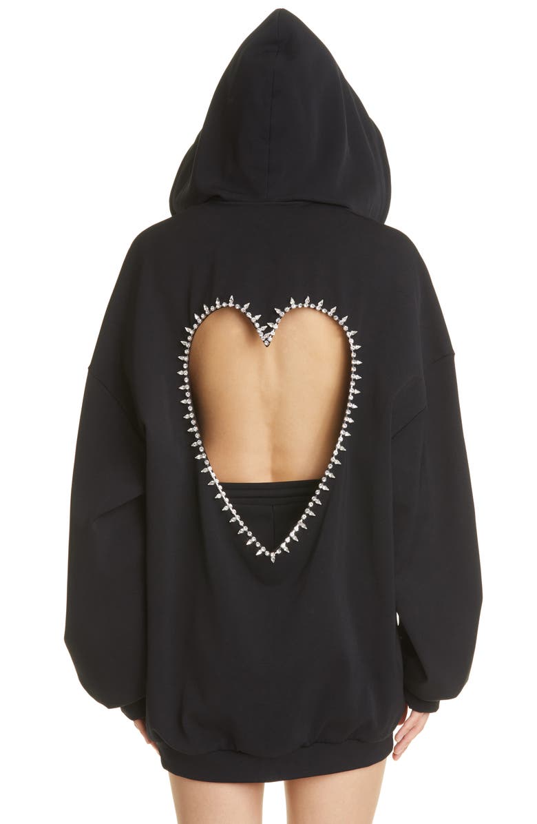 Area Crystal Embellished Heart Cutout Oversize Zip Hoodie, Alternate, color,