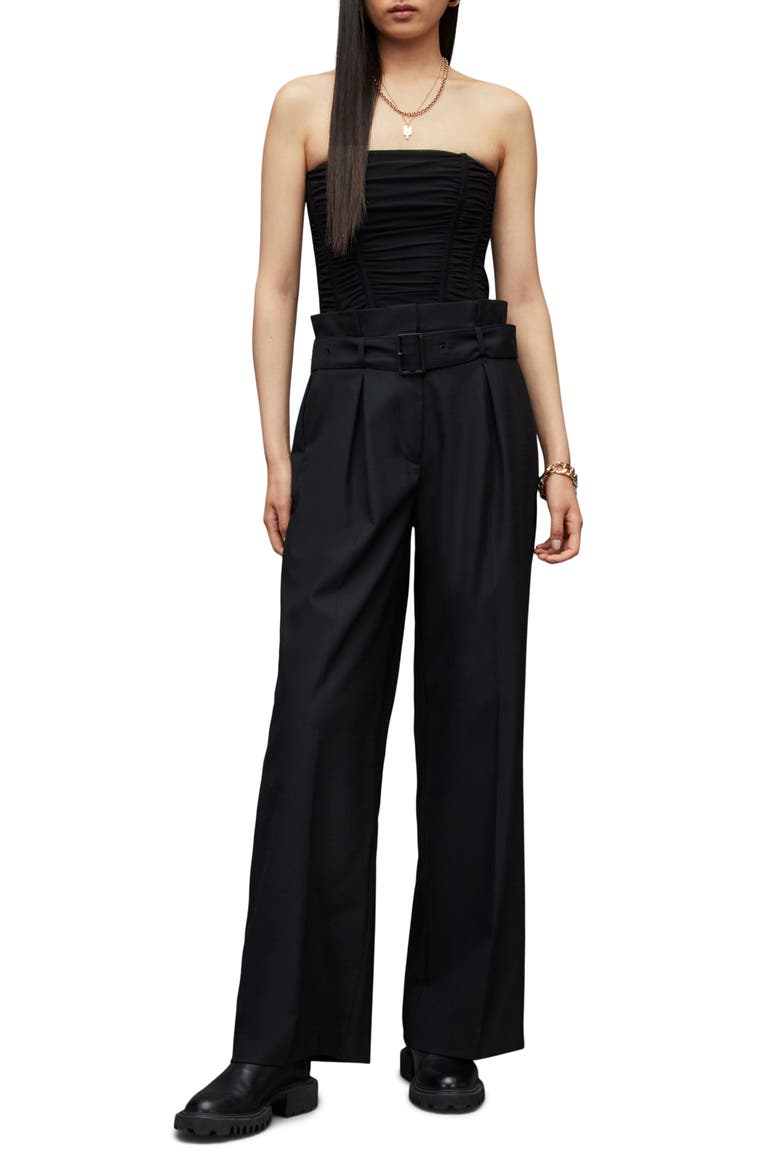 Kym Ruched Strapless Corset Top, Alternate, color, BLACK