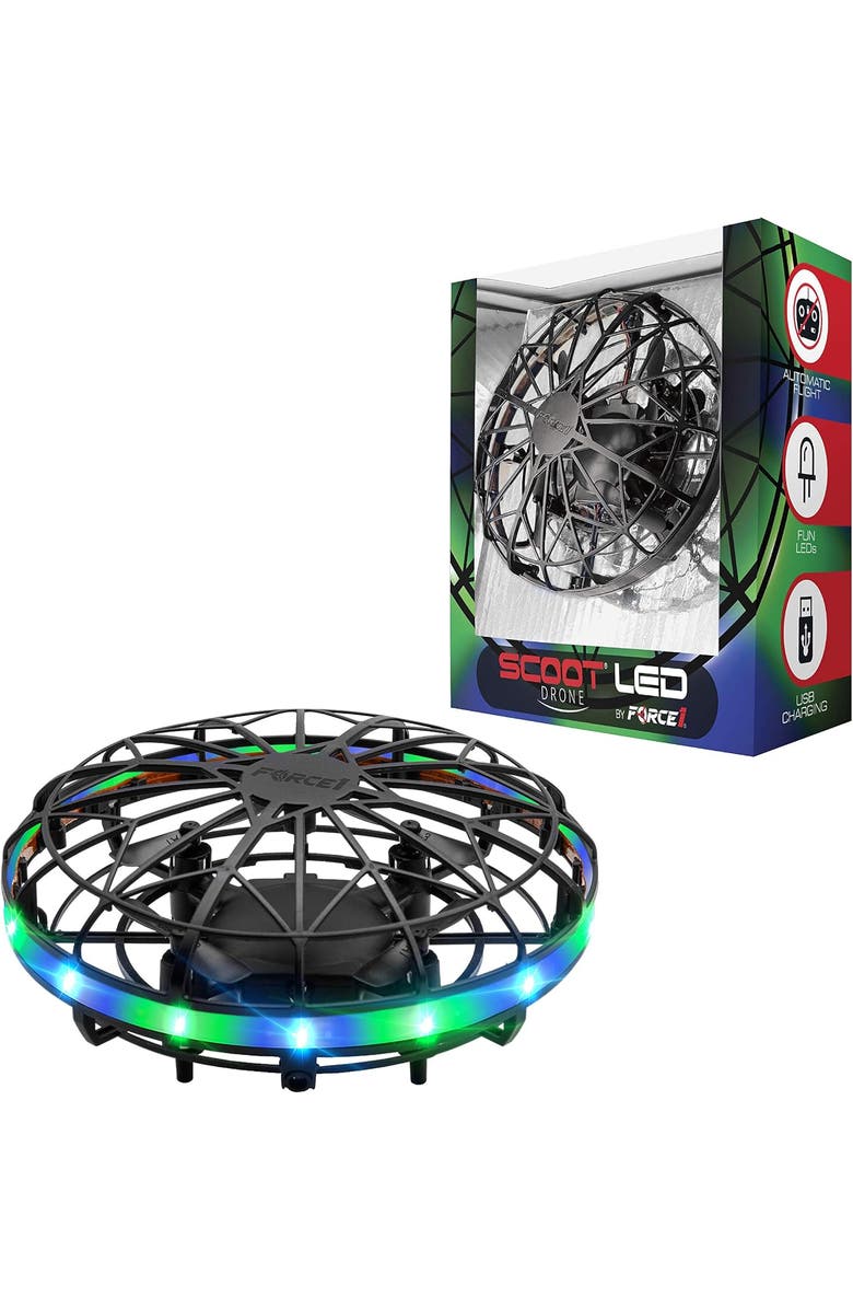 Force1 Scoot LED Hand Operated Drone - Green/Blue, Main, color, Black