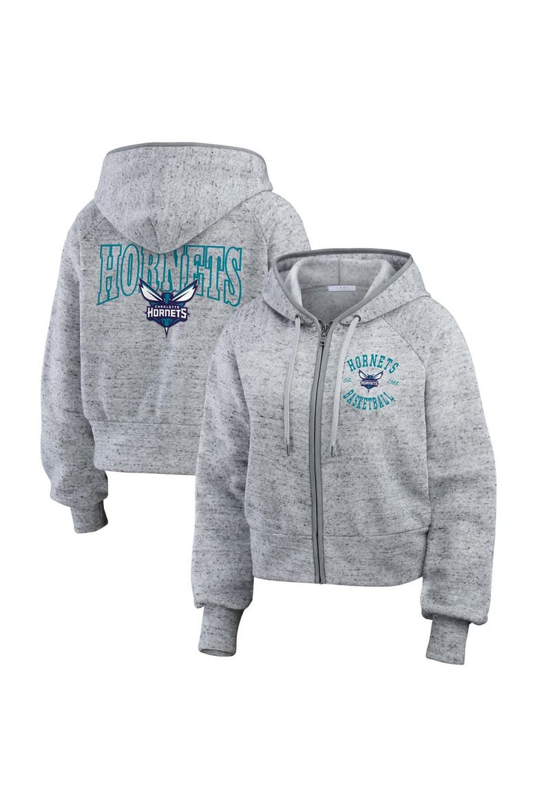 Women's WEAR by Erin Andrews Heather Gray Charlotte Hornets Speckled Radiator Full-Zip Hoodie, Main, color, Heather Gray
