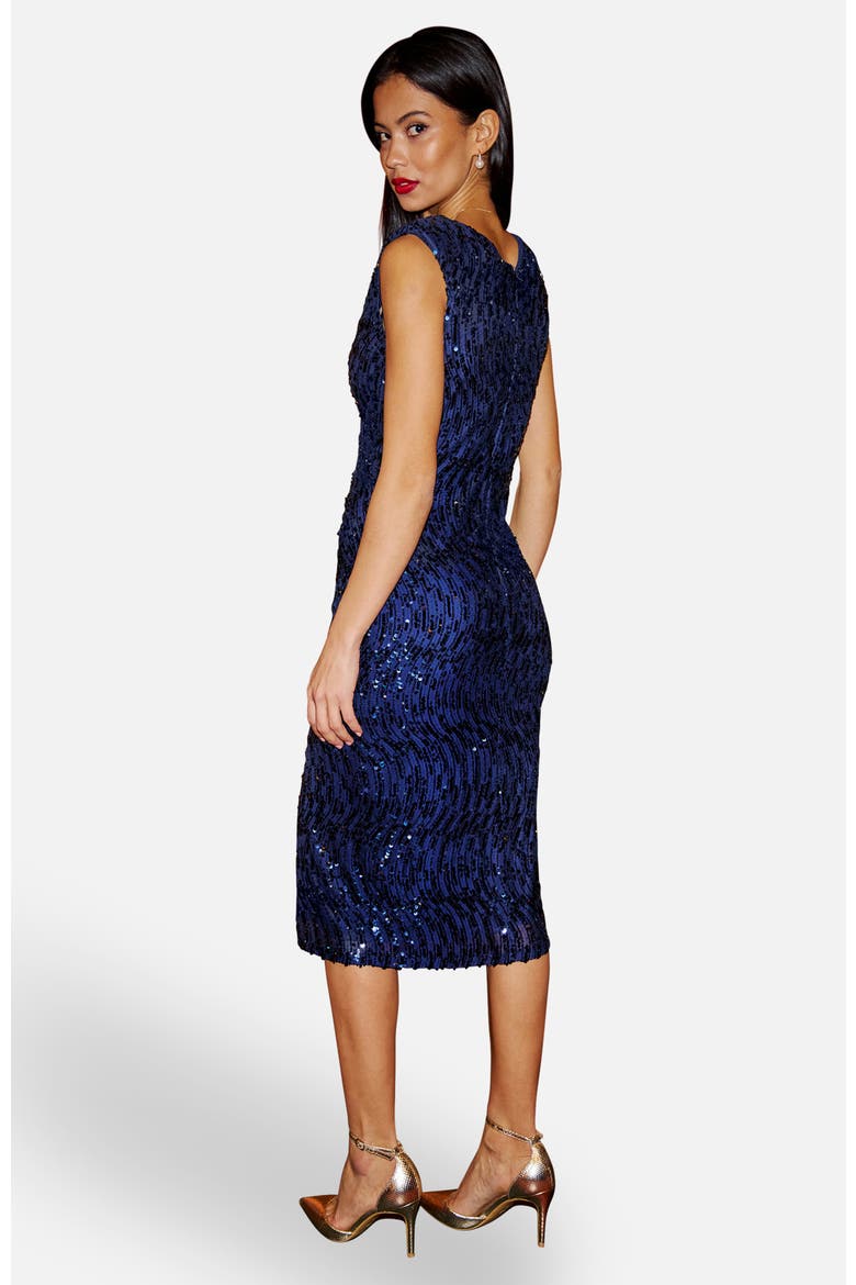 Sequin Split Hem Fitted Wrap Dress, Alternate, color, Navy