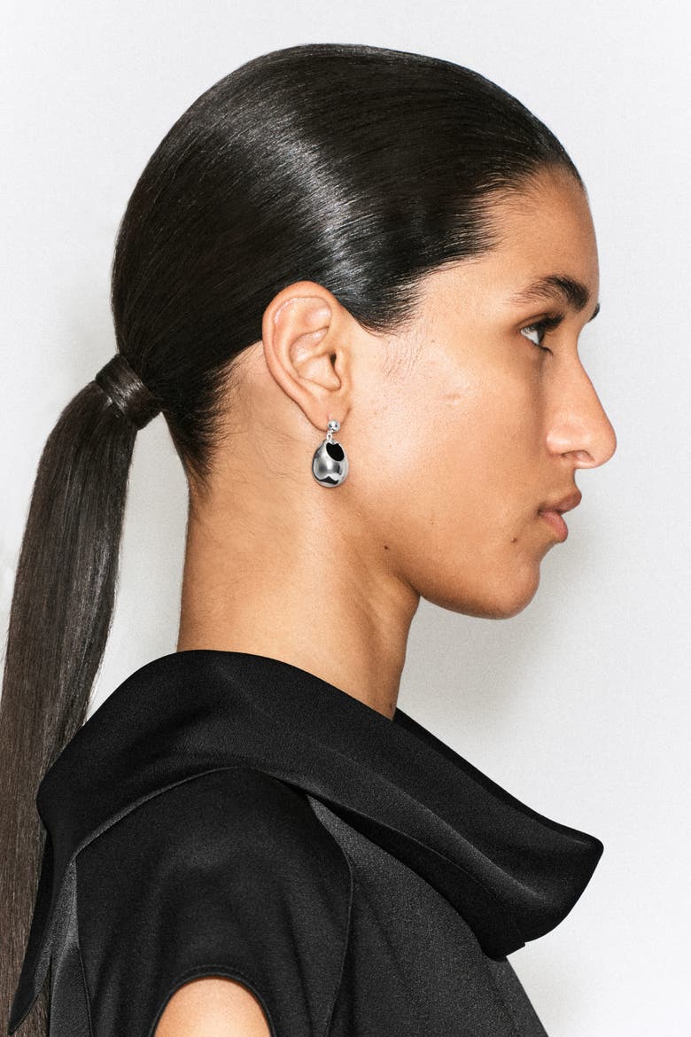 Stone-detail Drop Earrings, Alternate, color, SILVER / BLACK