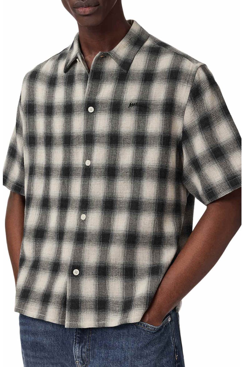 Shadow Plaid Short Sleeve Button-Up Shirt, Alternate, color, OFF WHITE
