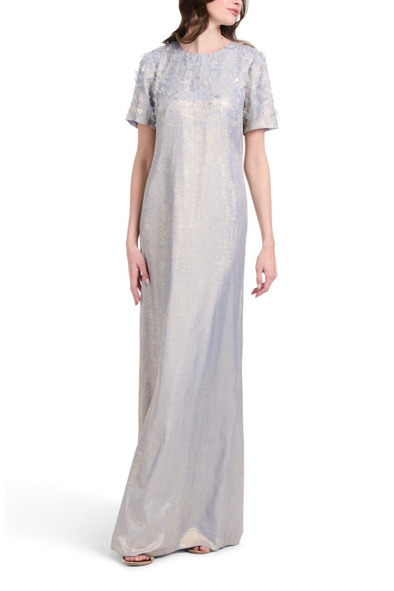 Beaded Metallic Chiffon Gown, Alternate, color, LIGHT BLUE