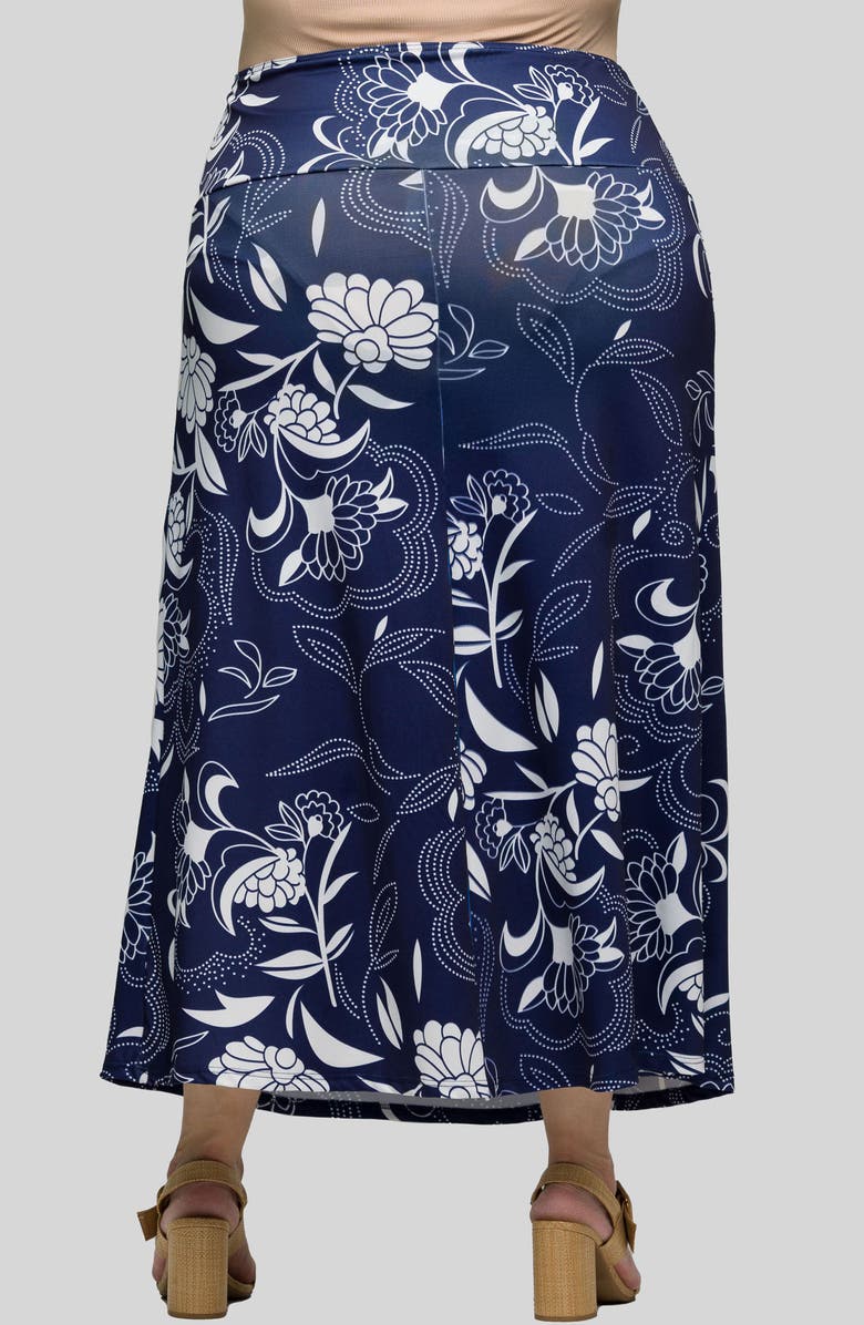 24seven Comfort Apparel Pull-On Maxi Skirt, Alternate, color, Navy Multi