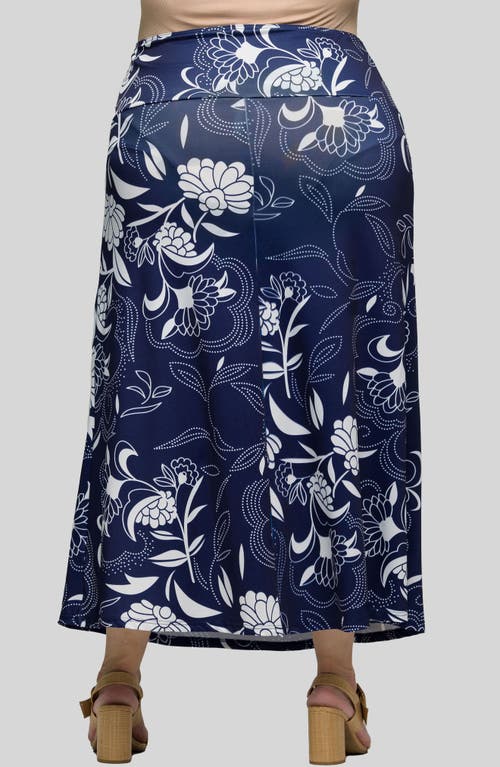 Shop 24seven Comfort Apparel Pull-on Maxi Skirt In Navy Multi