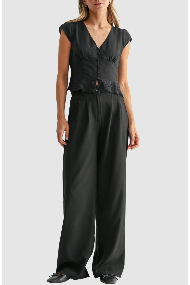 Lace Hem Cap Sleeve Top, Alternate, color, BLACK