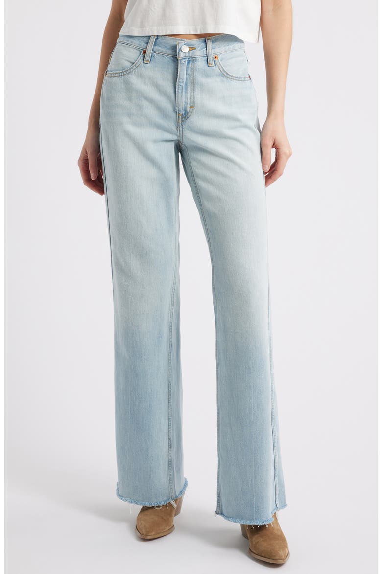 The Californian High Waist Raw Hem Flare Leg Jeans, Main, color, BIG SUR