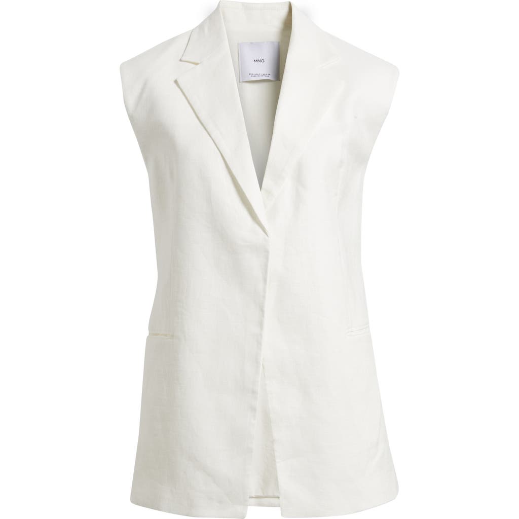 Mango Long Linen Vest In White