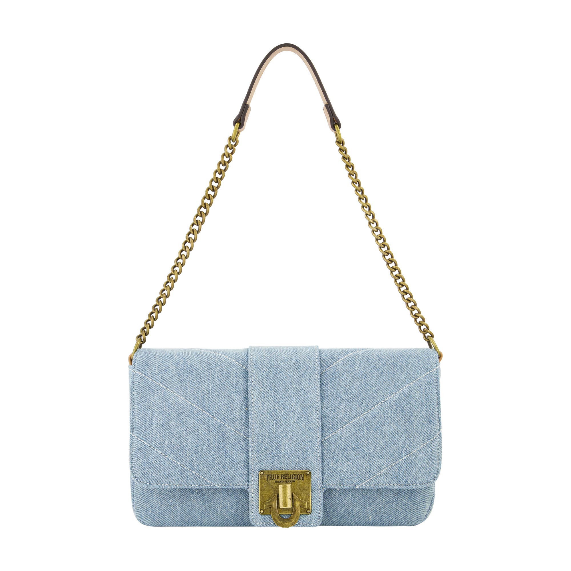 True Religion Denim Brass Hardware Flap, Main, color, Light Blue