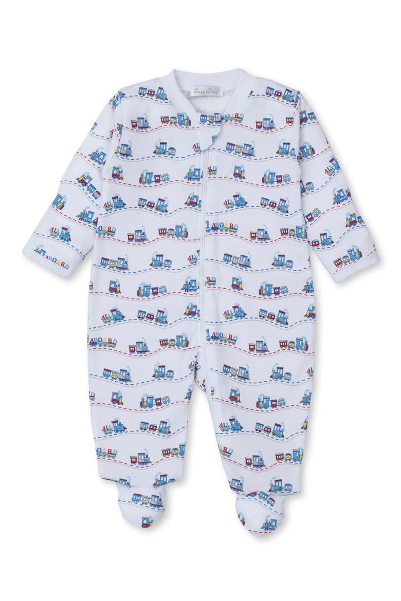 Train Print Pima Cotton Zip Footie, Main, color, MULTI