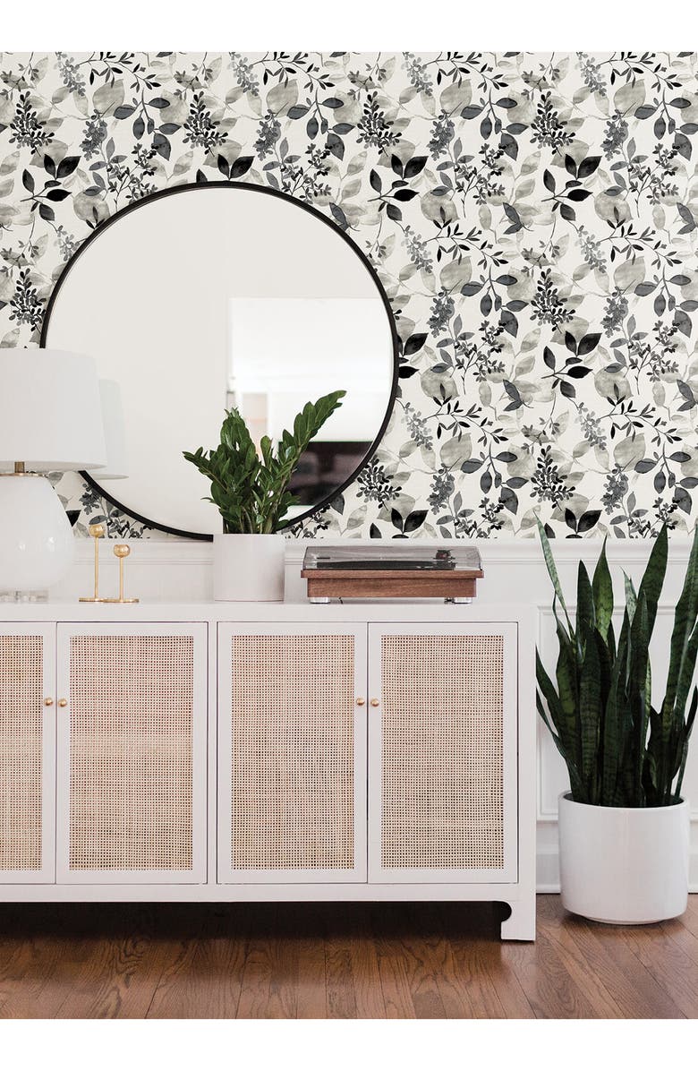 Wallpops Breezy Floral Chevron Wallpaper, Alternate, color, Black