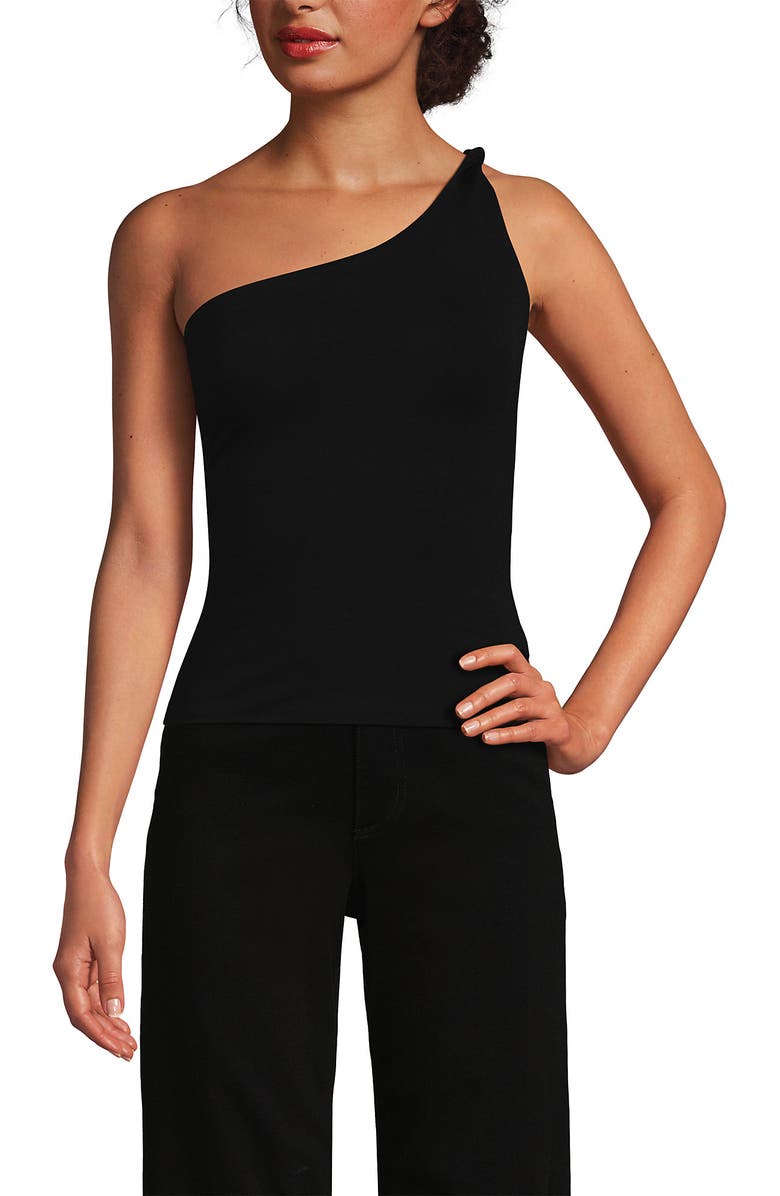 Lands' End Slender One Shoulder Top, Main, color, Black