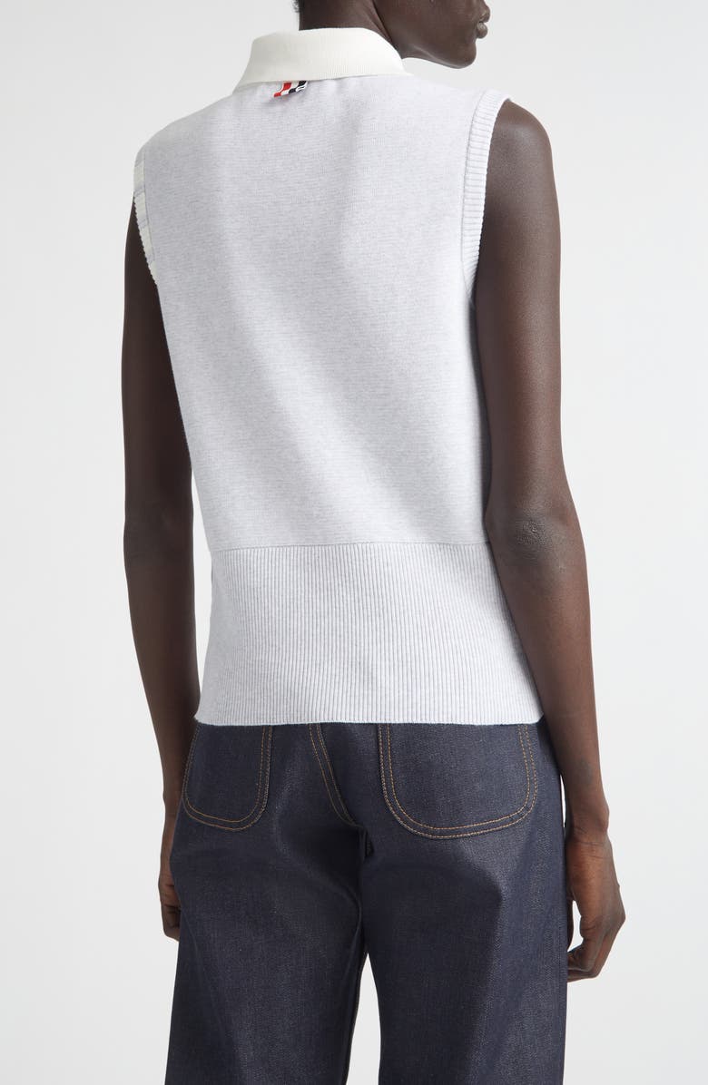 Thom Browne 4-Bar Sleeveless Milano Knit Cotton Polo, Alternate, color, Pale Grey