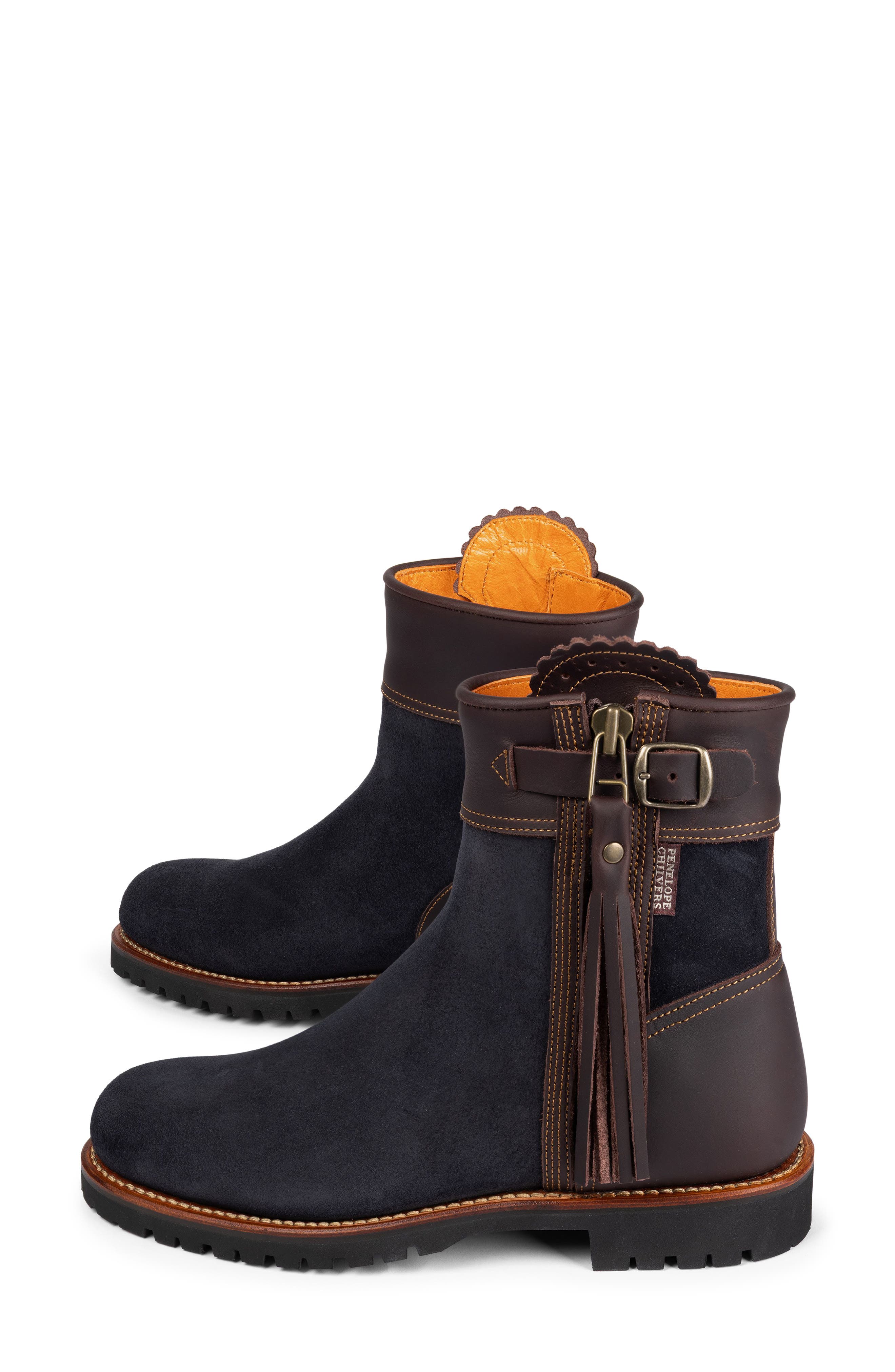 Inclement Cropped Tassel Bootie, Alternate, color, NAVY/ DARK BROWN