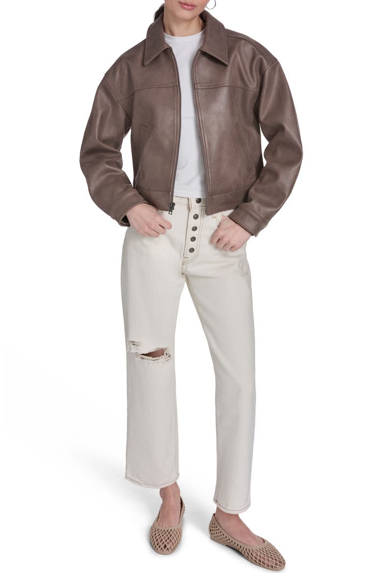 Faux Leather Zip Jacket, Alternate, color, PINE BARK FAUX SUEDE