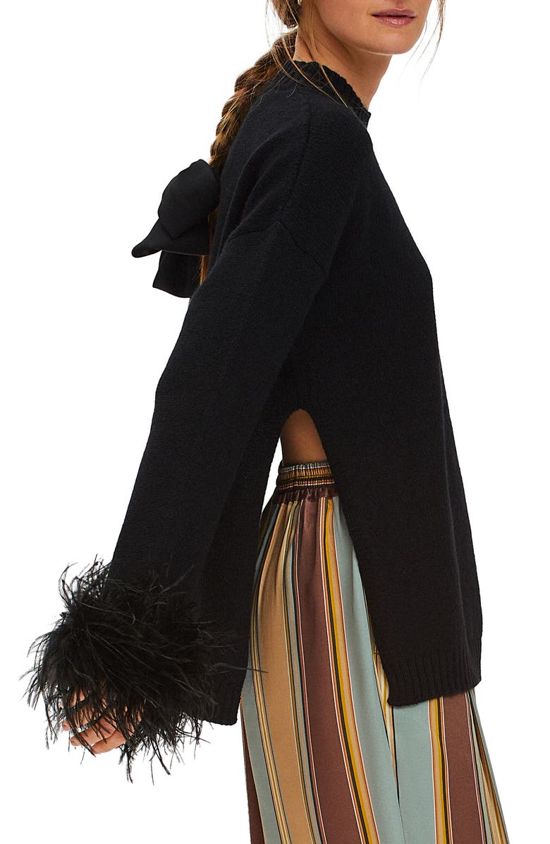 Sleeper Agatha Feather Trim Wool & Cashmere Pajama Sweater, Alternate, color, 