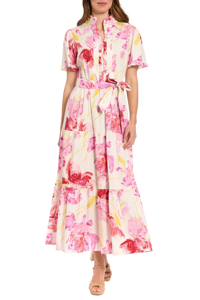 Ruffle Neck Maxi Dress, Main, color, WHITE/ PINK