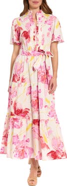 London Times Ruffle Neck Maxi Dress