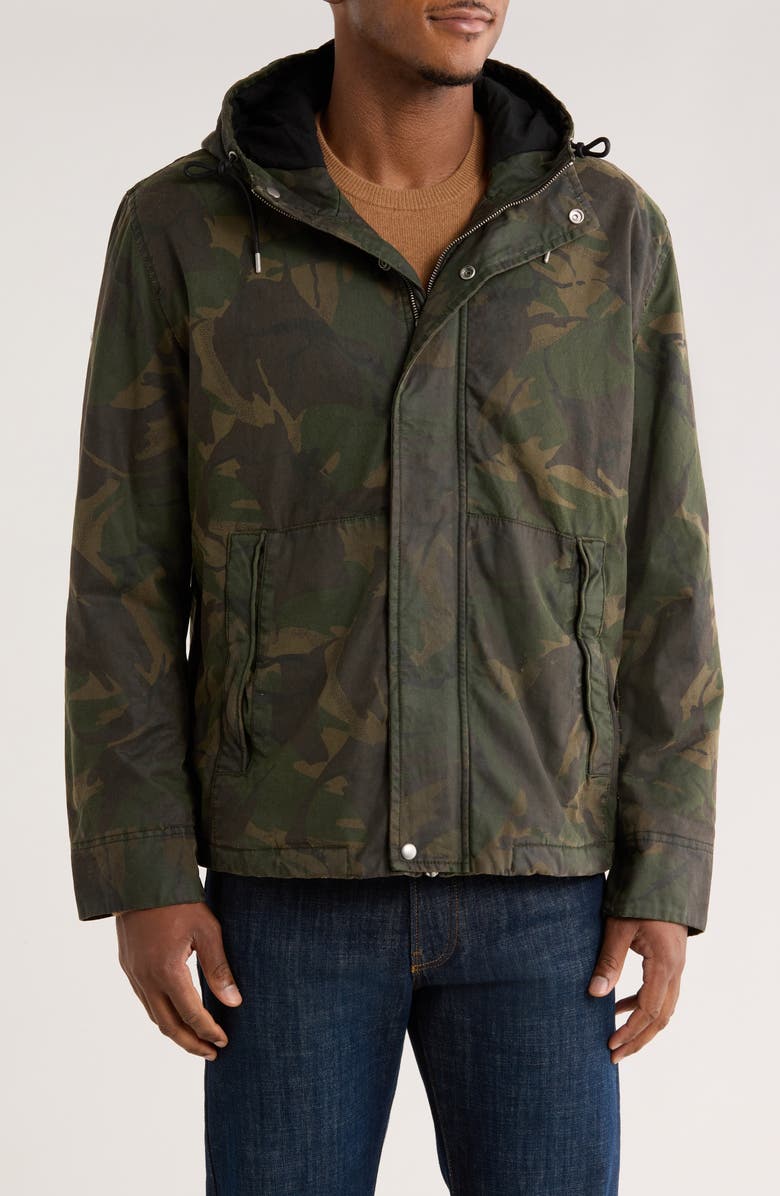 AllSaints Atticus Camo Print Hooded Cotton Jacket, Main, color, Camo Green