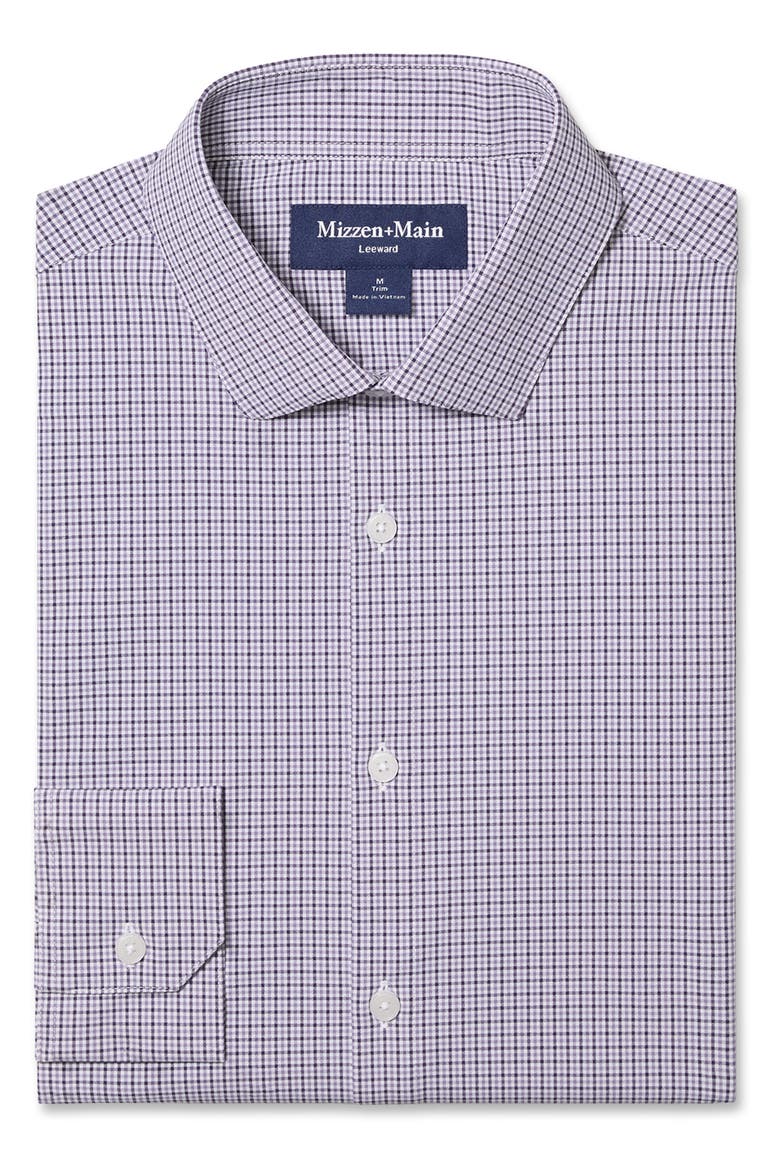 Leeward Trim Fit Plaid Performance Button-Up Shirt, Alternate, color, PURPLE DUSK SAM PLAID