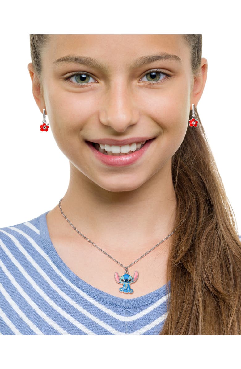 Disney Lilo & Stitch Jewelry Set, Flower Charm Hoop Earrings, 16+3" Necklace, Alternate, color, Multicolor