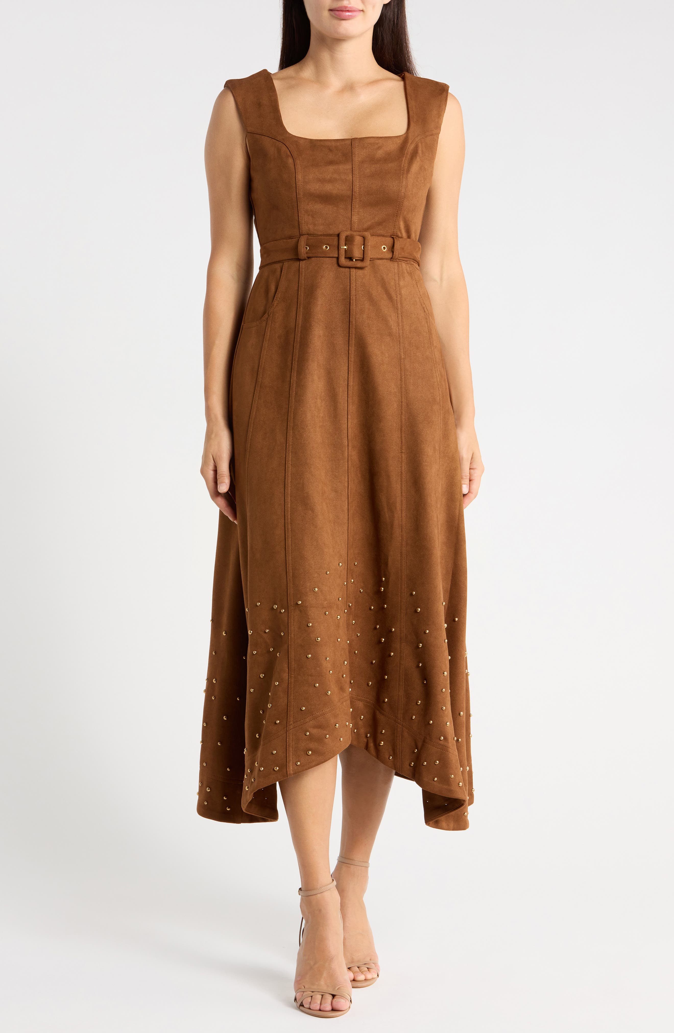 Faux Suede Belted Maxi Dress