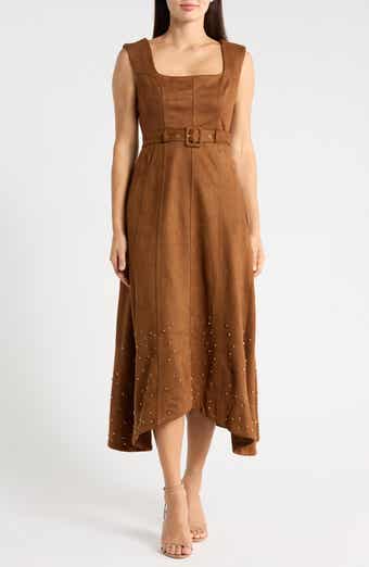 Faux Suede Belted Maxi Dress