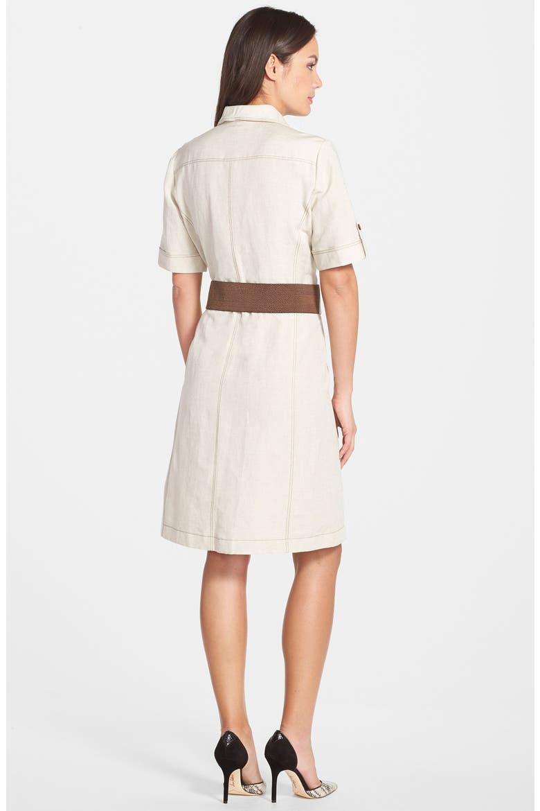 Belted Linen Blend Shirtdress, Alternate, color, NATURAL