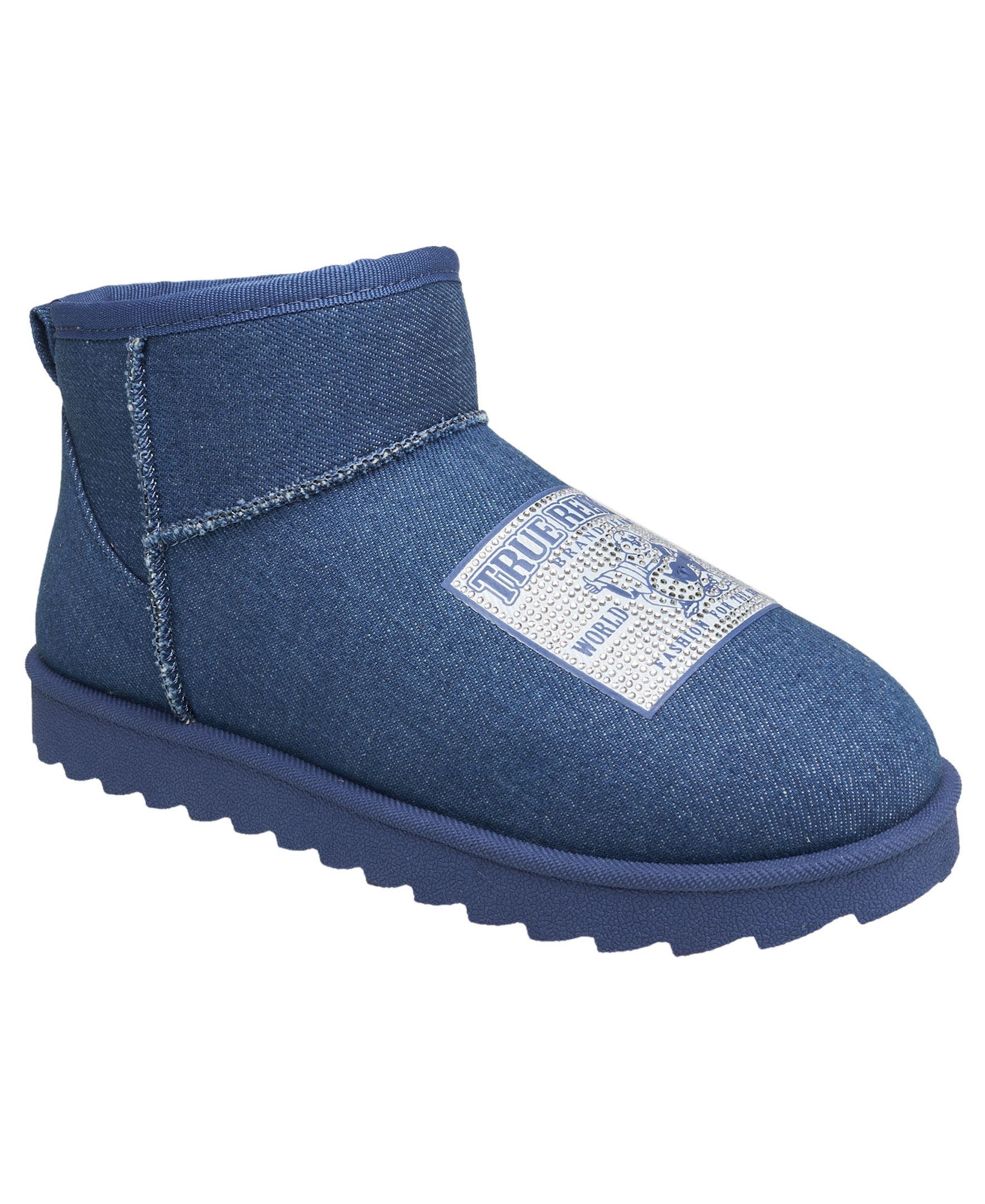 Zara Faux Suede Patch Logo Boot, Main, color, Denim
