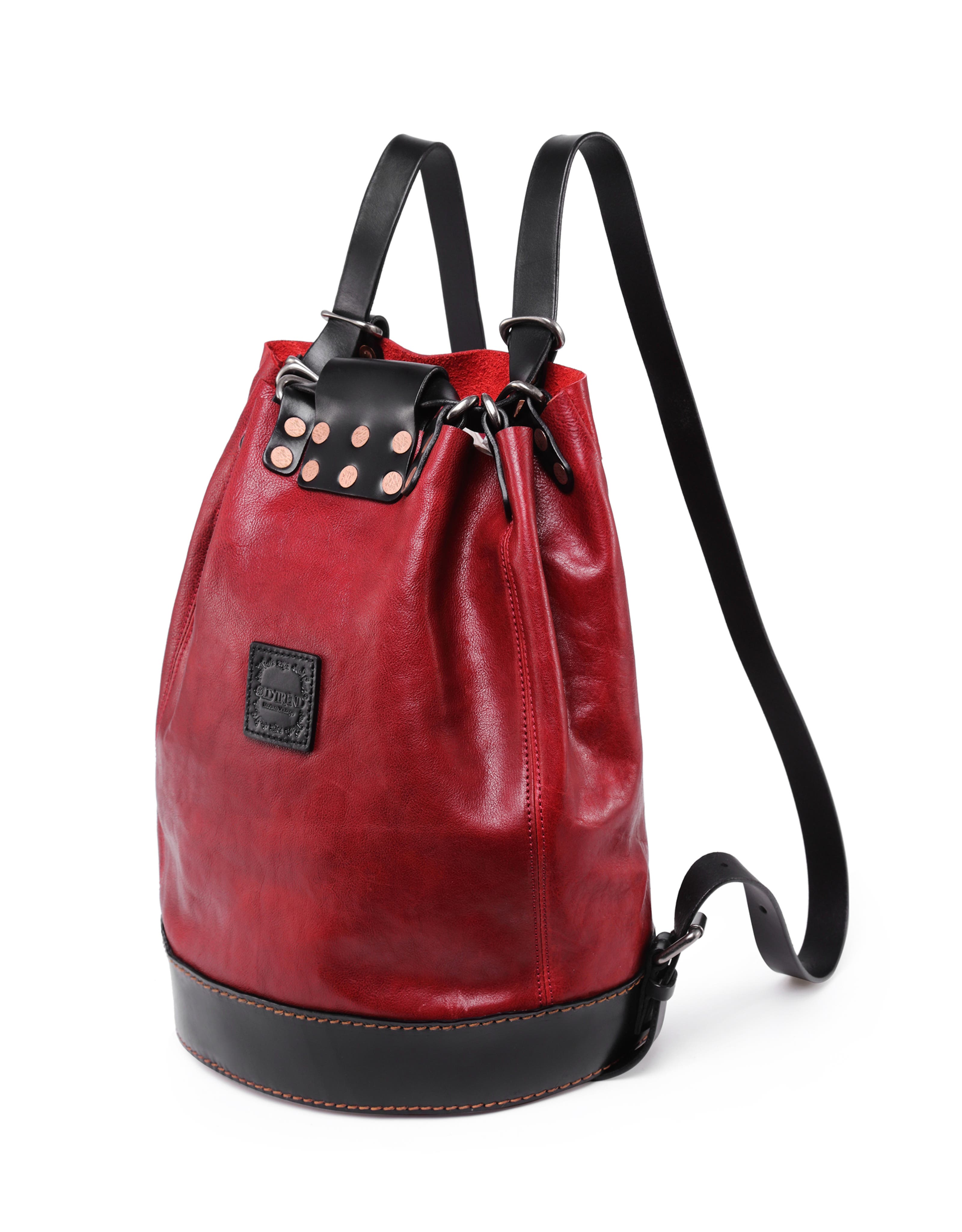 Canna Genuine Leather Convertible Bucket Backpack, Alternate, color, Red