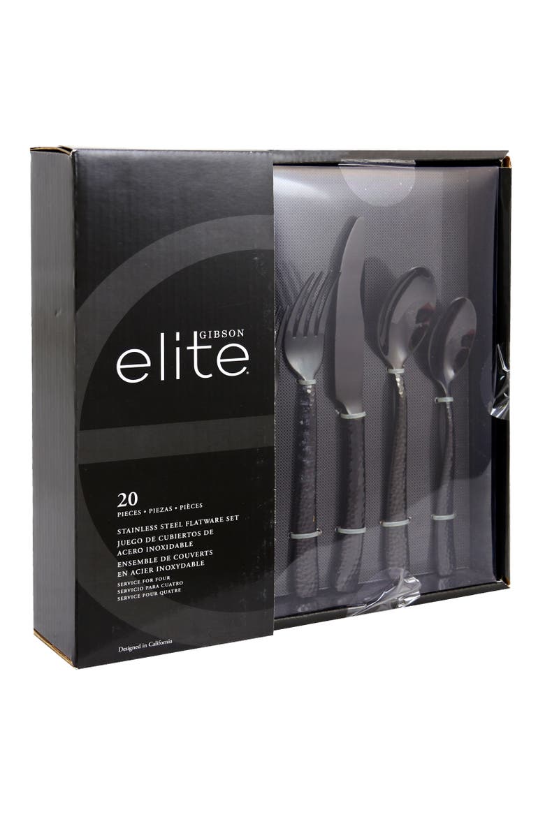 Stonehenge 20 Piece Flatware Set, Alternate, color, Black