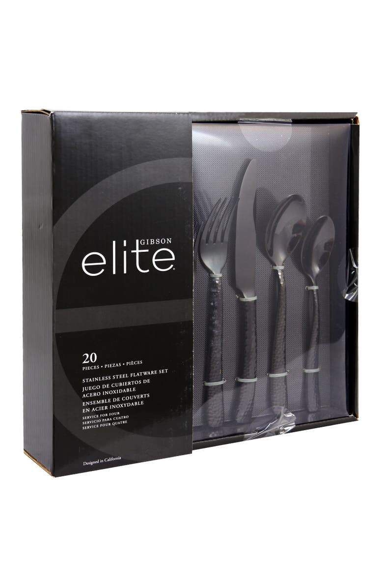 Gibson Elite Stonehenge 20 Piece Flatware Set, Alternate, color, Black