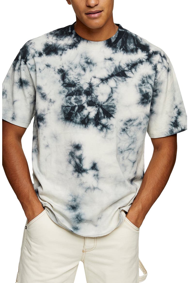 Black & Blue Tie Dye Men's T-Shirt, Main, color, BLACK MULTI