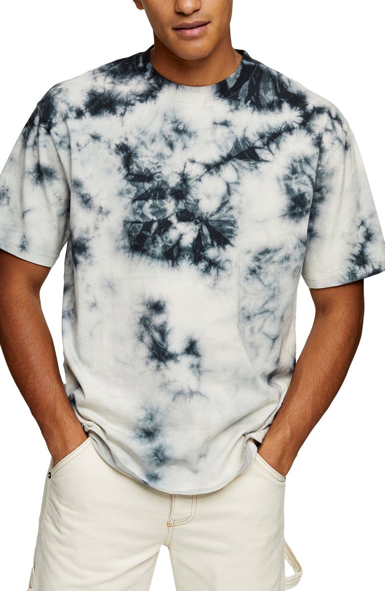 Topman Black & Blue Tie Dye Men's T-Shirt, Main, color,