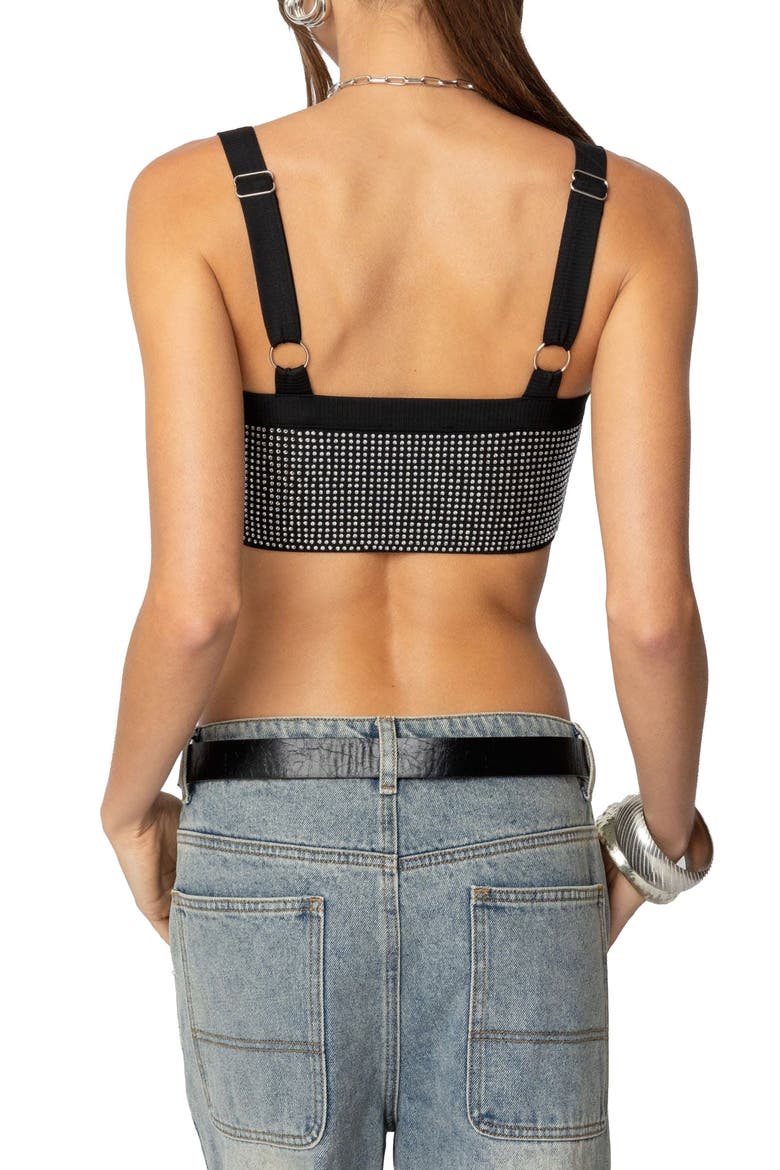 Embellished Rib Crop Camisole, Alternate, color, BLACK/ SILVER