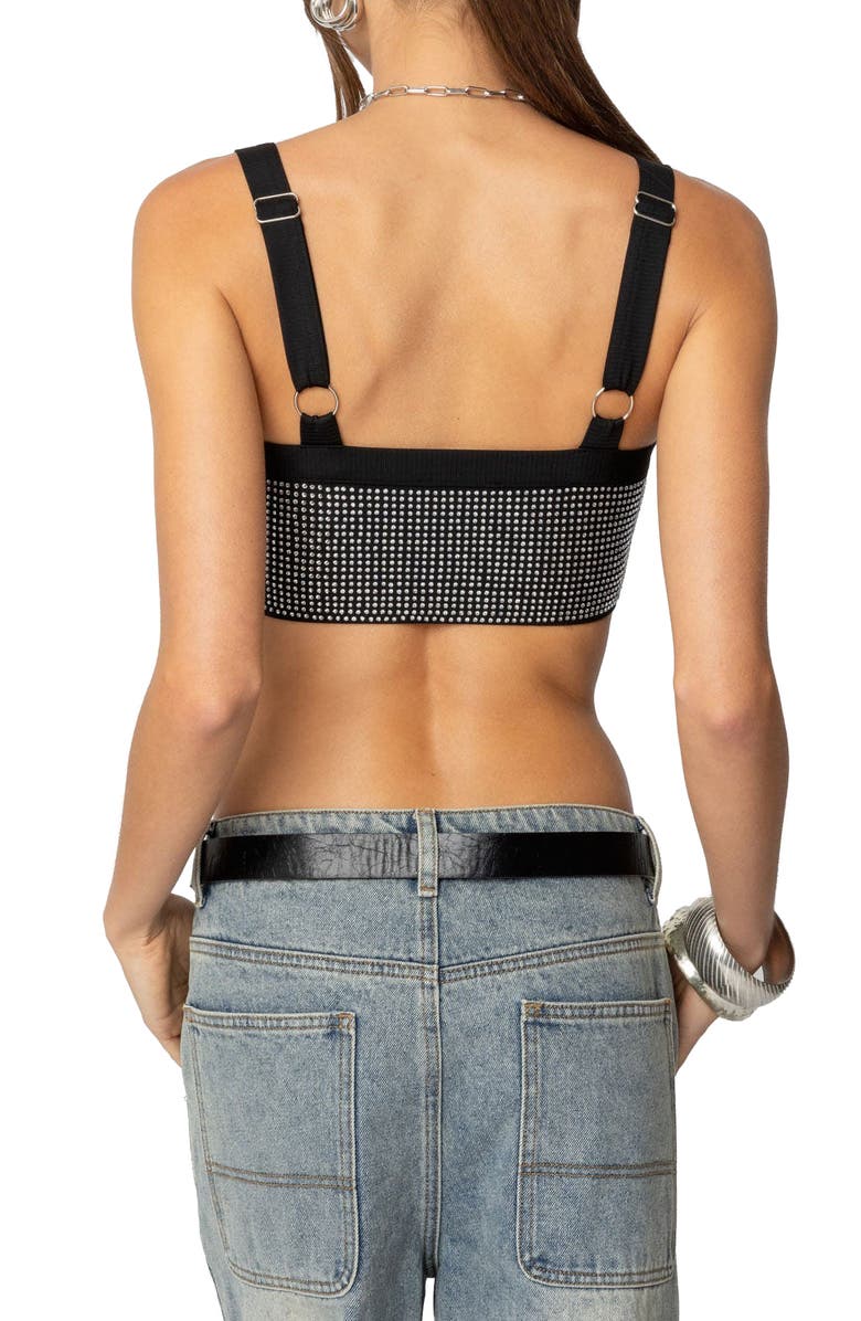 EDIKTED Embellished Rib Crop Camisole, Alternate, color, Black/ Silver