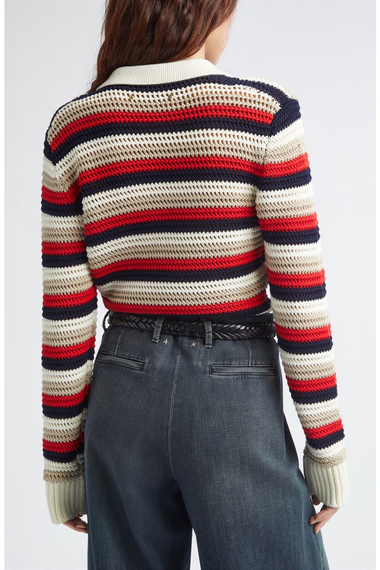 Journey Knit Cropped Polo, Alternate, color, WHITE/ RED/ BLUE