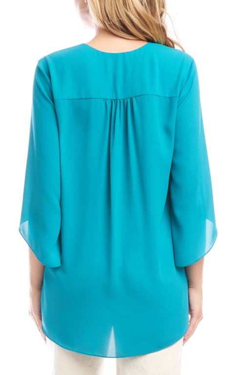 Karen Kane Asymmetric Hem Crepe Top In Teal