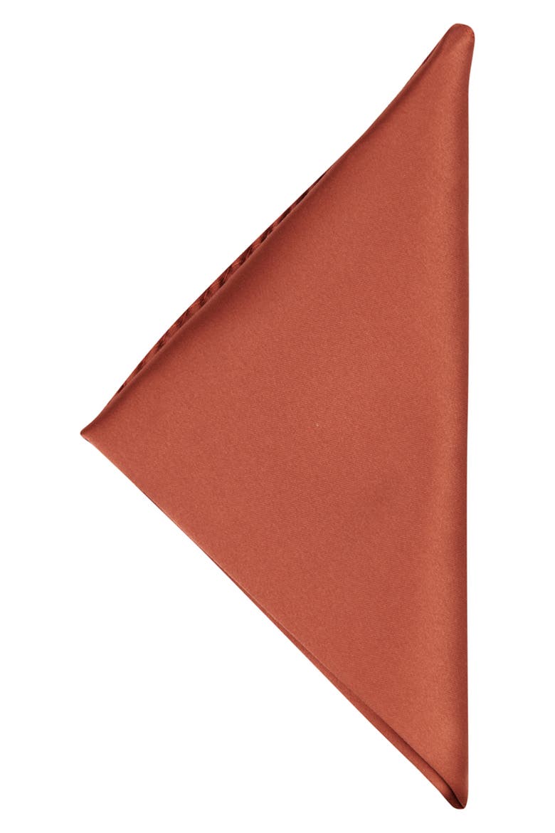Men's Solid Satin Pocket Square, Alternate, color, TERRACOTTA