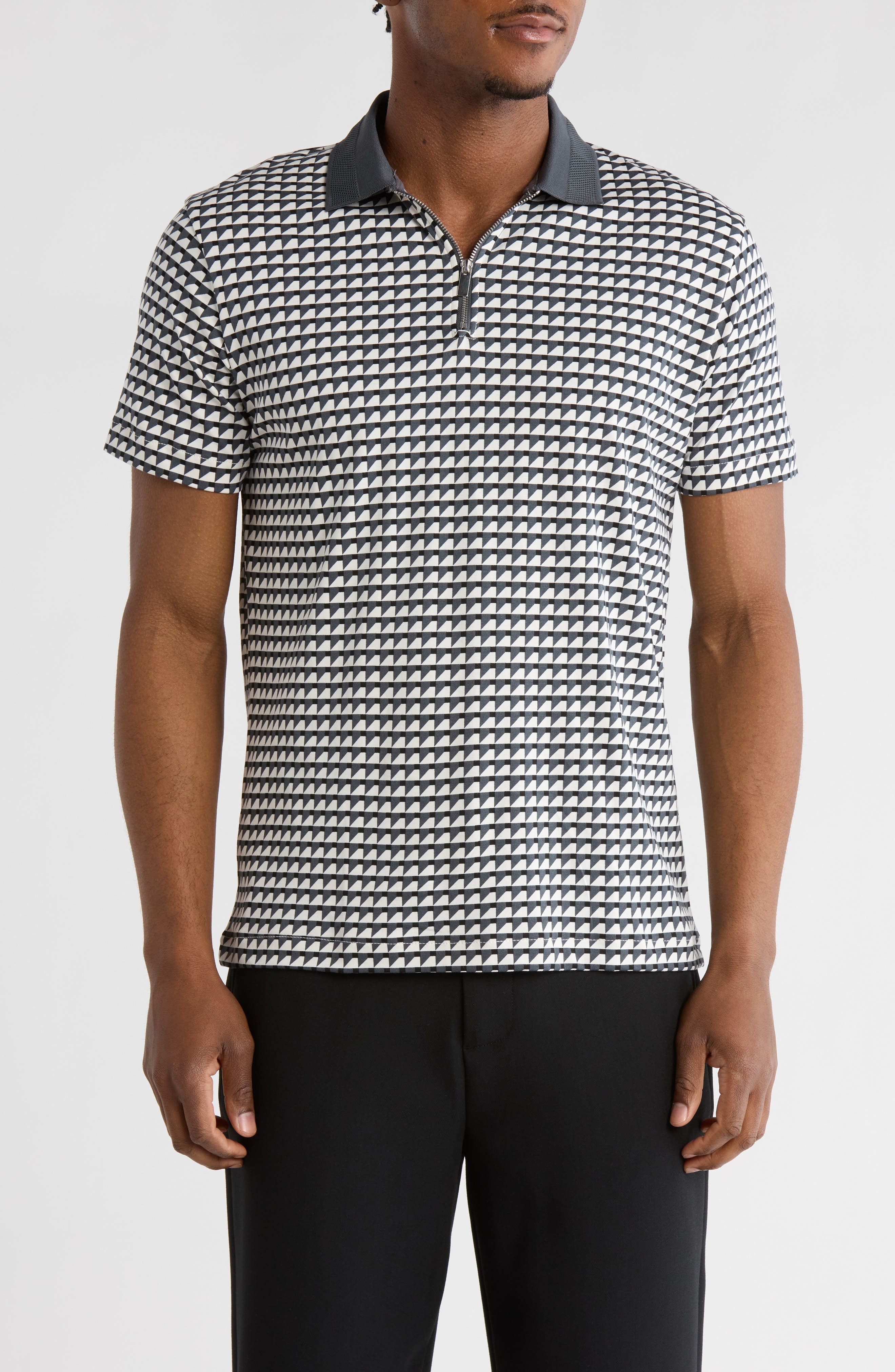 DENIM AND FLOWER Geo Print Quarter Zip Polo