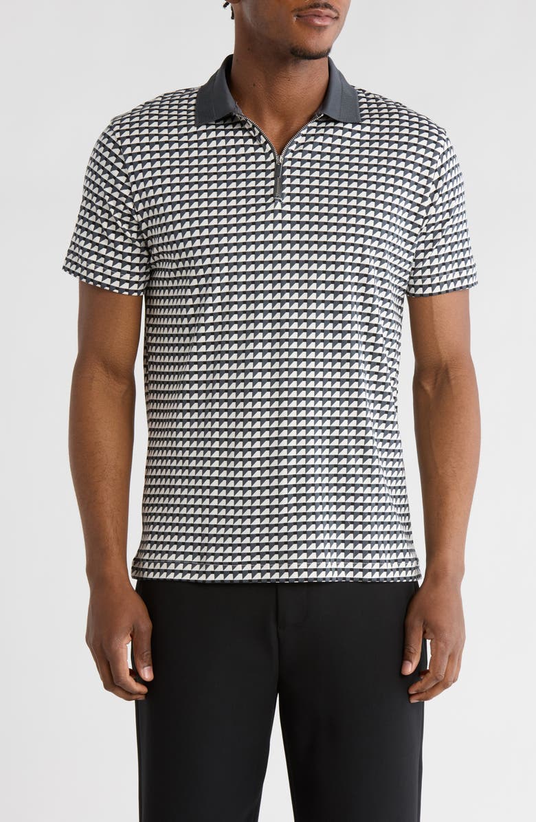 DENIM AND FLOWER Geo Print Quarter Zip Polo, Main, color, Dark Slate