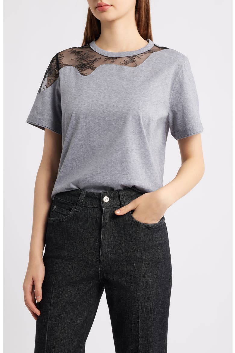 Eptima Lace Inset Cotton T-Shirt, Main, color, PEBBLE MELANGE