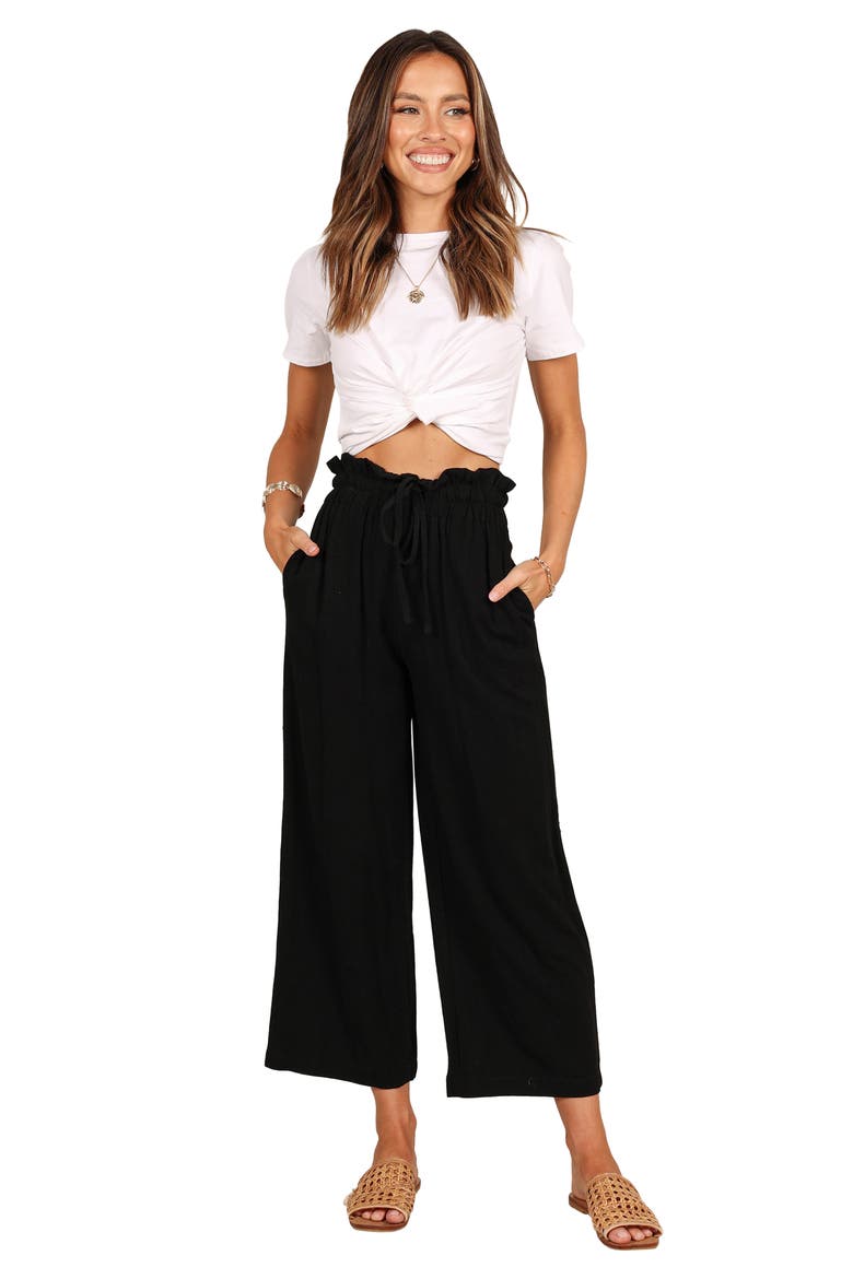 Hawthorne Linen Blend Wide Leg Crop Pants, Alternate, color, BLACK