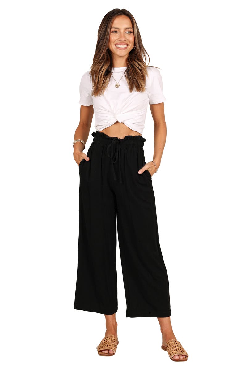 Petal & Pup Hawthorne Linen Blend Wide Leg Crop Pants, Alternate, color, Black